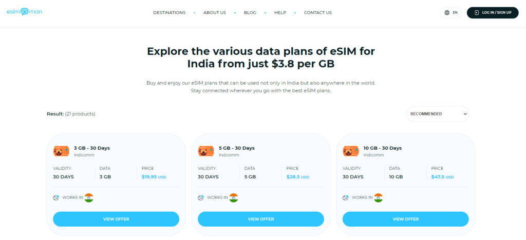 India eSIM data plans on ESIM-Man