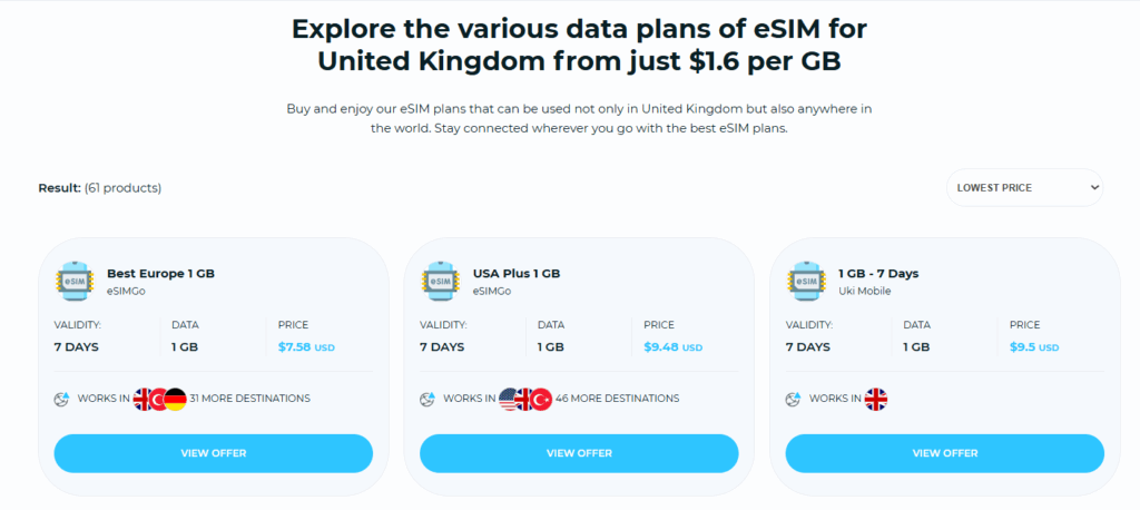UK esim data plans