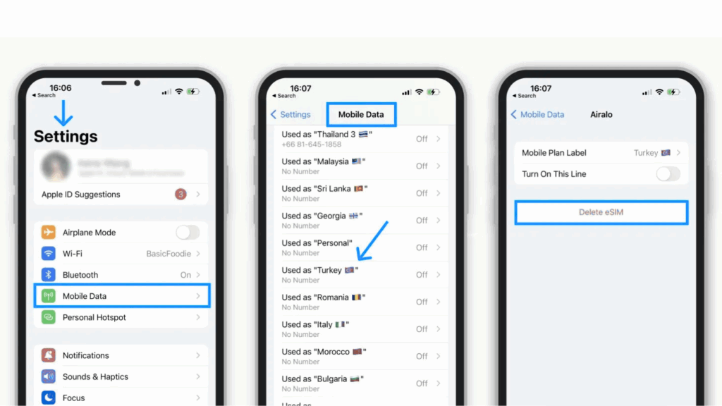 delete esim from iphone