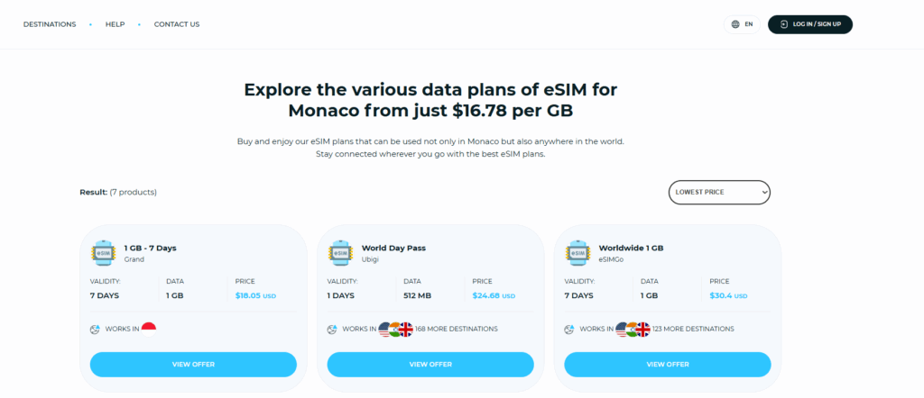 best esim plans for monaco